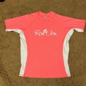 Ron Jon size 16 swim shirt or use as a regular shirt EUC-like new orange & white